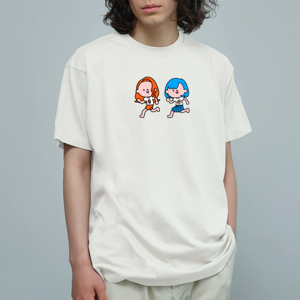 アーモンド🐴🐣の橙と青の女の子 オーガニックコットンTシャツ