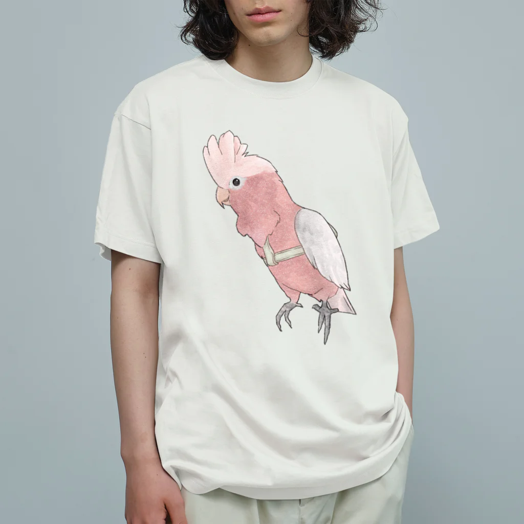 まめるりはことりのご機嫌モモイロインコちゃん【まめるりはことり】 オーガニックコットンTシャツ