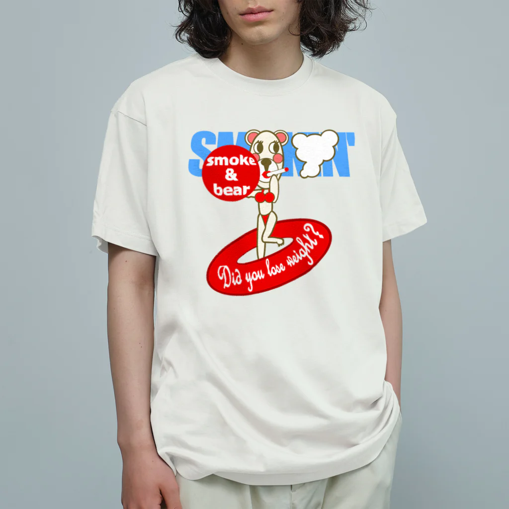 オリジナルデザインTシャツ　SMOKIN'のセクシーモクモックマinビーチ 白 オーガニックコットンTシャツ