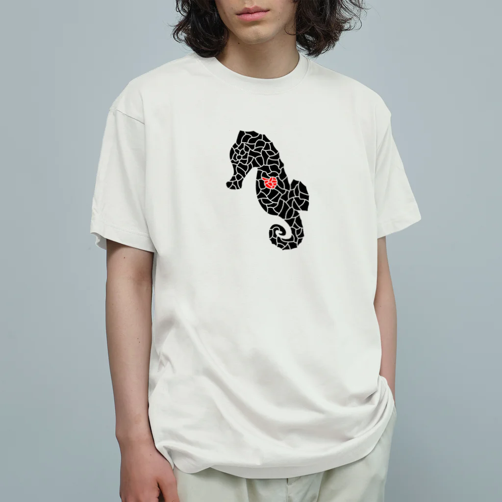 生物＝ケモノのヲ店の『tiles』Sea horse Organic Cotton T-Shirt