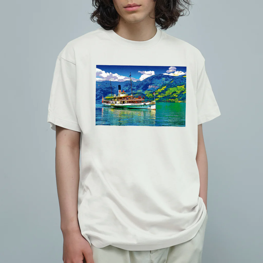 GALLERY misutawoのスイス ルツェルン湖の汽船 オーガニックコットンTシャツ