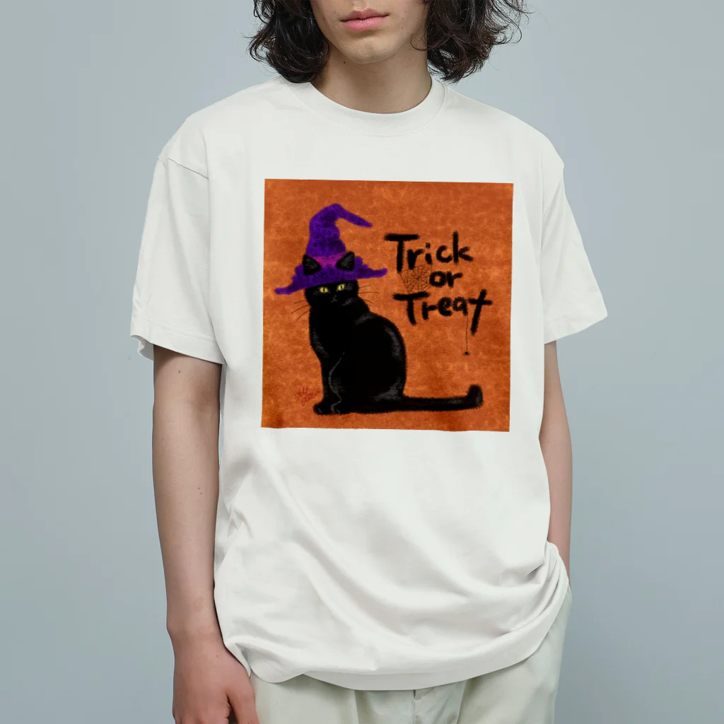 ねこねこ堂の黒猫　TRICK OR TREAT オーガニックコットンTシャツ