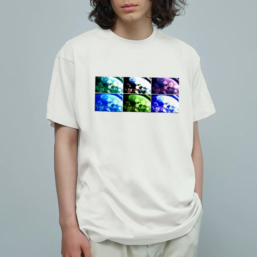 MUGURa-屋の氷中花モザイク オーガニックコットンTシャツ