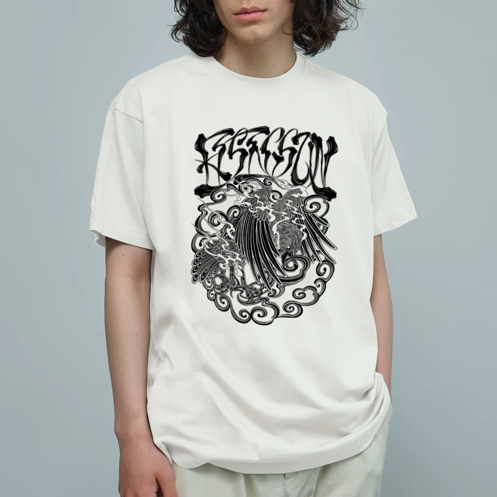 Y's Ink Works Official Shop at suzuriのRising sun Crow (Black Print) オーガニックコットンTシャツ