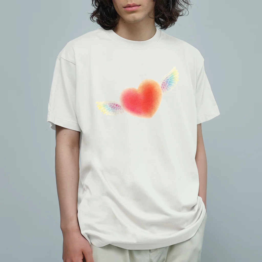  Pastel Design Art 天使のお部屋の天使のハート Organic Cotton T-Shirt