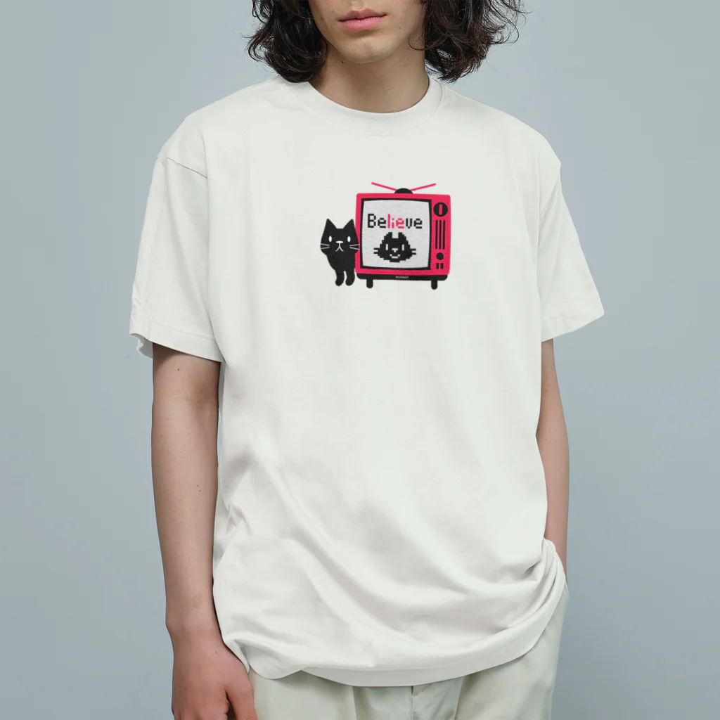 イラスト MONYAAT の黒猫のテレビに出るにゃー M Organic Cotton T-Shirt