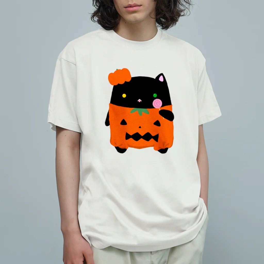 くろねこClochetteのかぼちゃくろねこ オーガニックコットンTシャツ