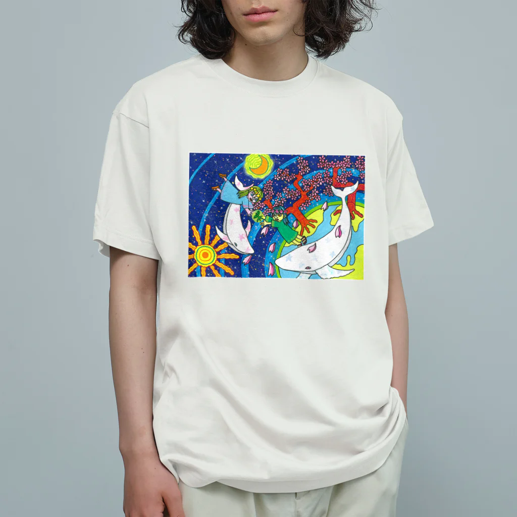 kouの落描き帳の桜の女神と白いクジラ Organic Cotton T-Shirt
