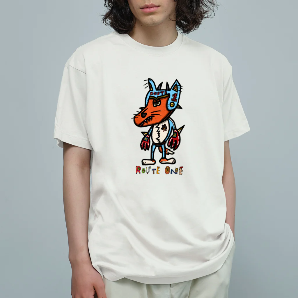 oekaki/ROUTE ONEのハンドヒーロー★ガードDOG オーガニックコットンTシャツ