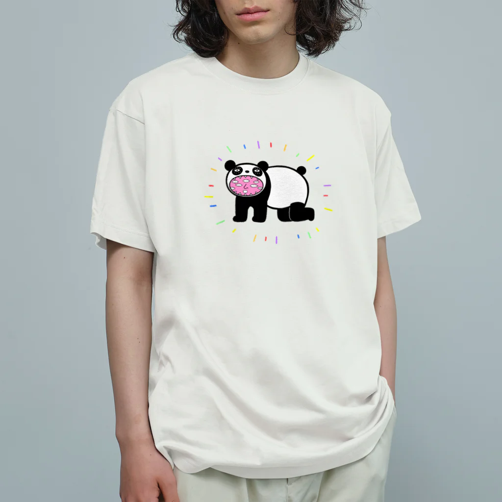 リュウラクドウのパンダの着ぐるみを着る妖怪百目 オーガニックコットンTシャツ