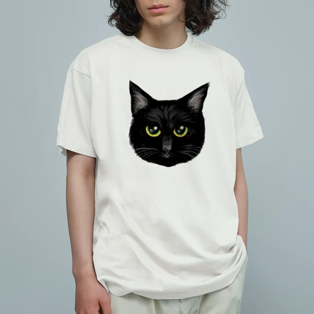 WataMayuroom☆の大きな瞳黒猫 オーガニックコットンTシャツ