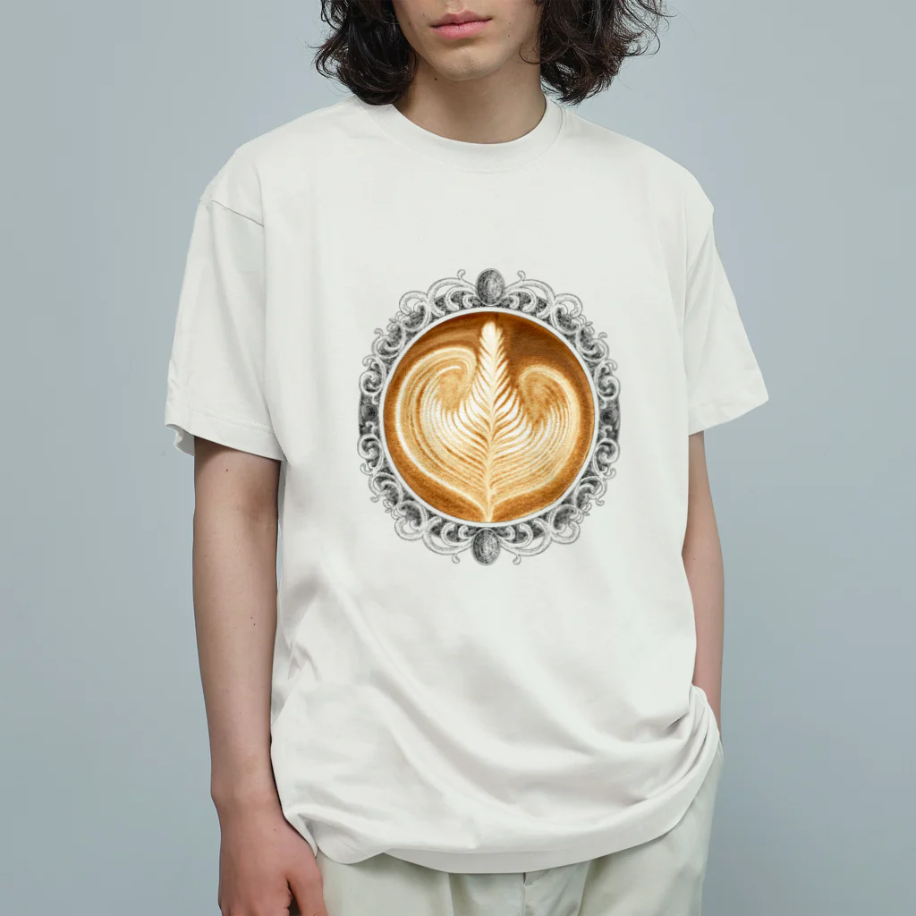 Prism coffee beanの【Lady's sweet coffee】ラテアート エレガンスリーフ オーガニックコットンTシャツ