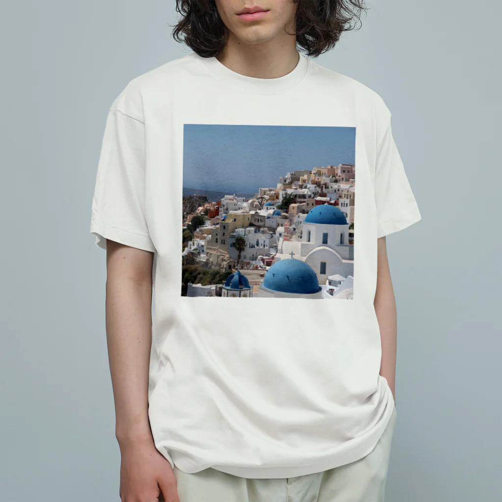 旅好きアルパカの【世界一周旅】ギリシャ　サントリーニ島の景色 オーガニックコットンTシャツ