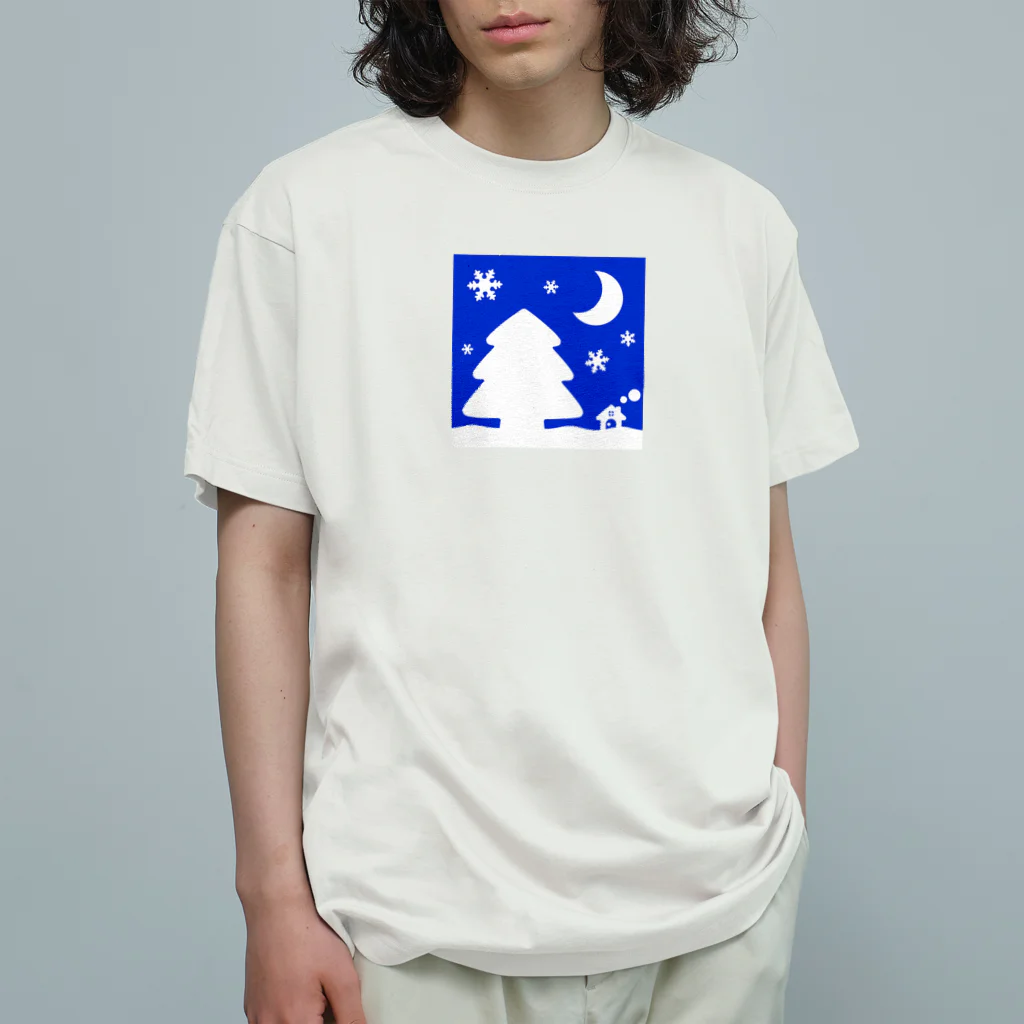 bantone の大きな木と月が浮かぶかわいい雪景色 Organic Cotton T-Shirt