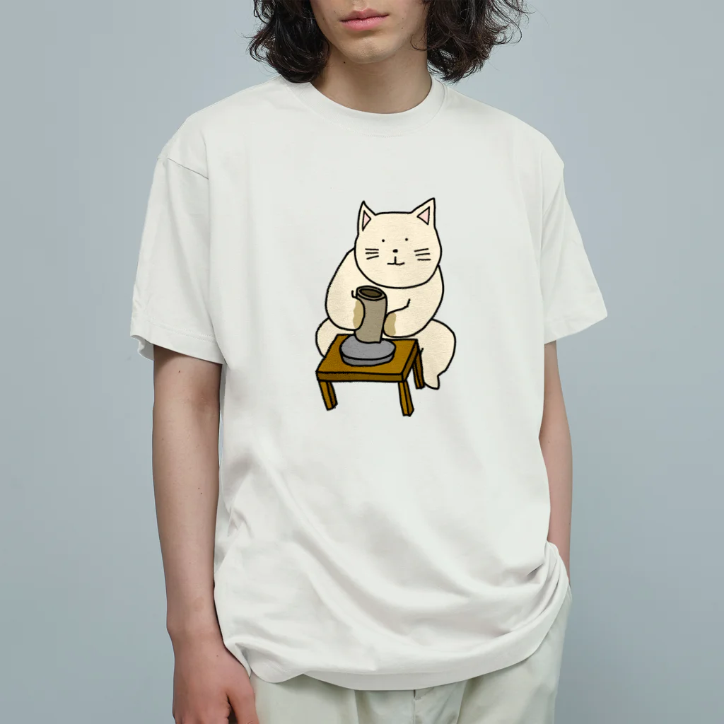 ＋Whimsyの陶芸家ねこ オーガニックコットンTシャツ