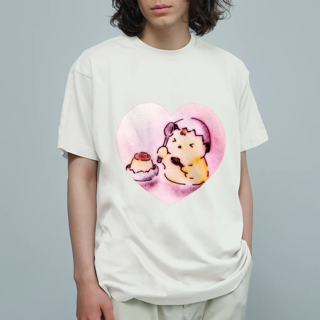 まひろのぴよちゃんとプリン（ハート） オーガニックコットンTシャツ