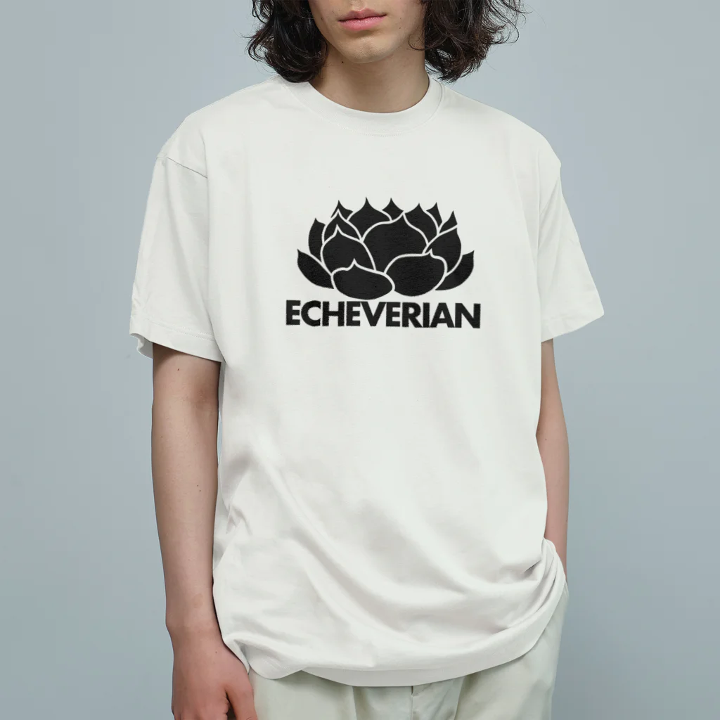 Mrs.Succulentのエケベリアンロゴ（黒） オーガニックコットンTシャツ