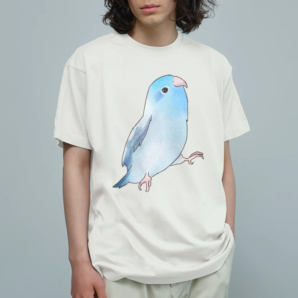 まめるりはことりのご機嫌なマメルリハのるりちゃん【まめるりはことり】 オーガニックコットンTシャツ