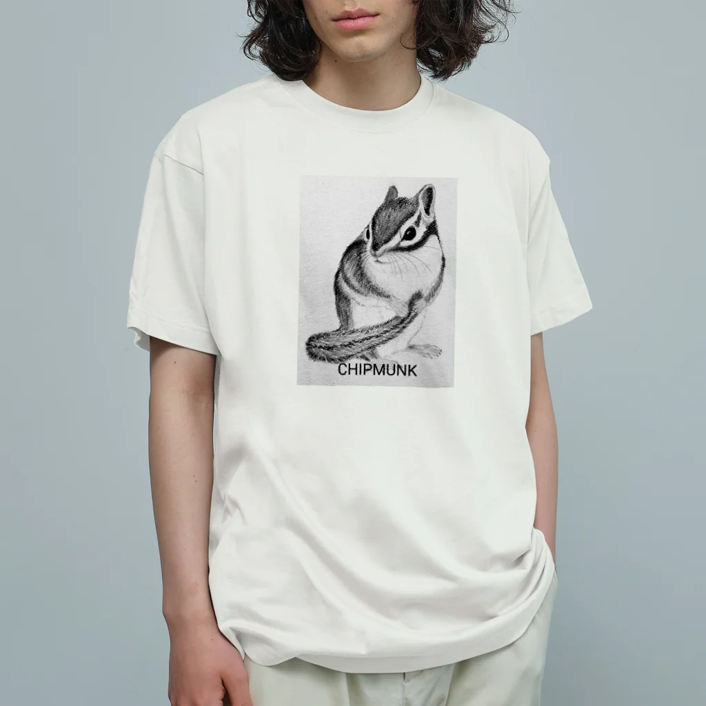 シマリス部　の毛繕いのシマリス　モノトーン Organic Cotton T-Shirt