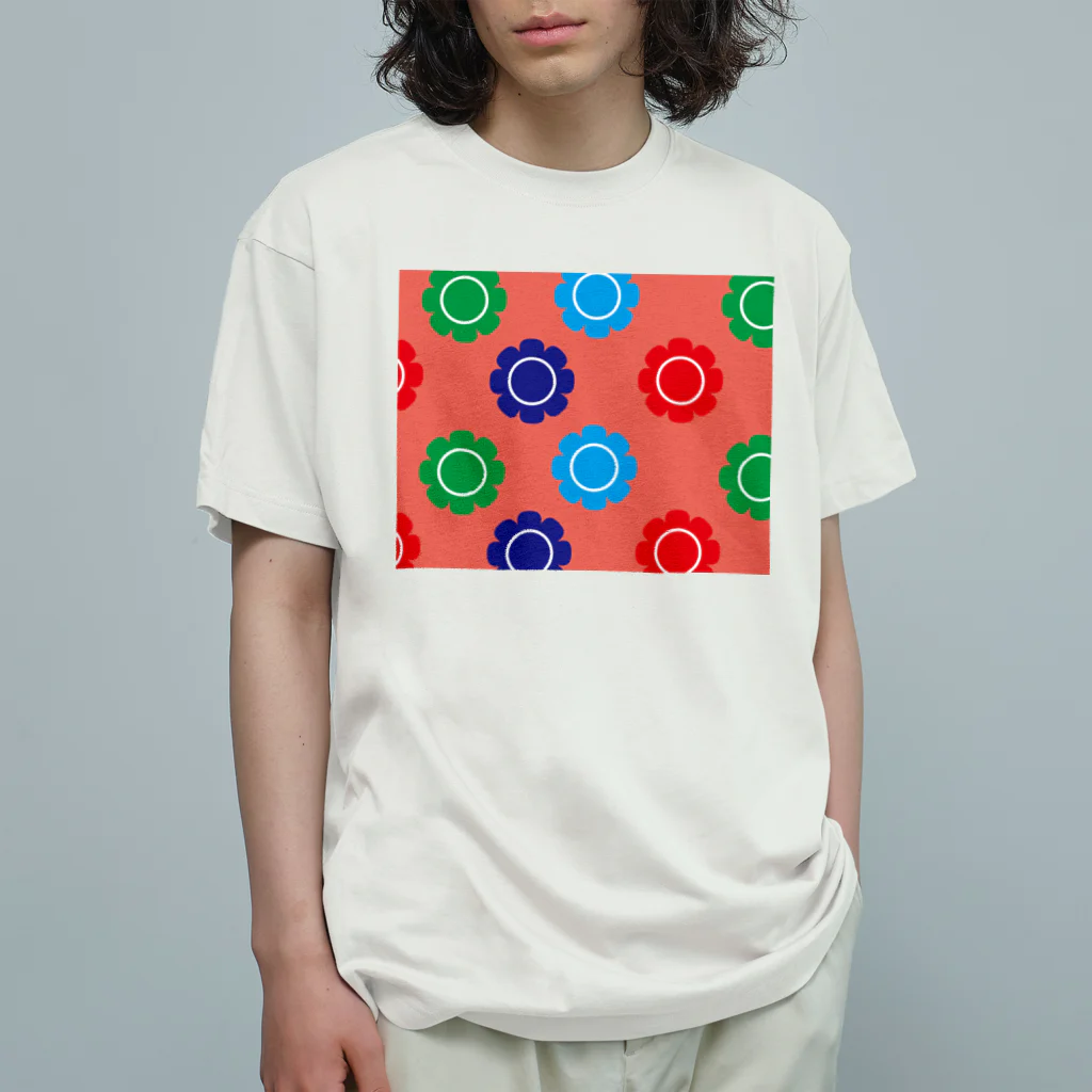 鳥式ナグの花柄 オーガニックコットンTシャツ