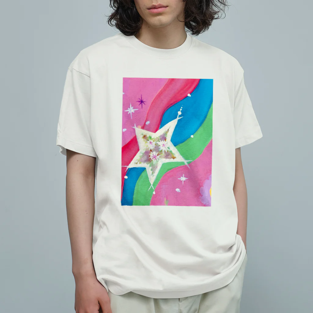 🐶シュナといろいろ🎨の流れ星　(ピンク) オーガニックコットンTシャツ