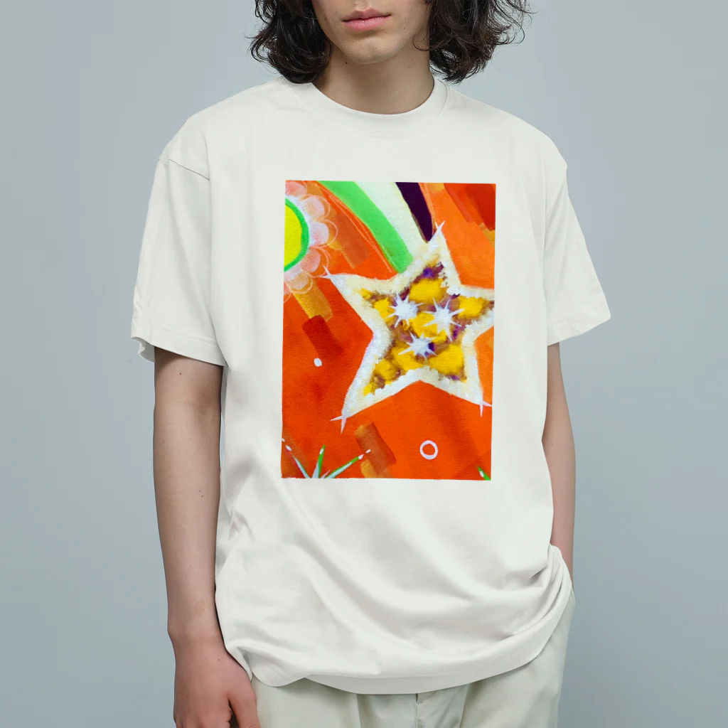 🐶シュナといろいろ🎨の流れ星　(オレンジ) オーガニックコットンTシャツ
