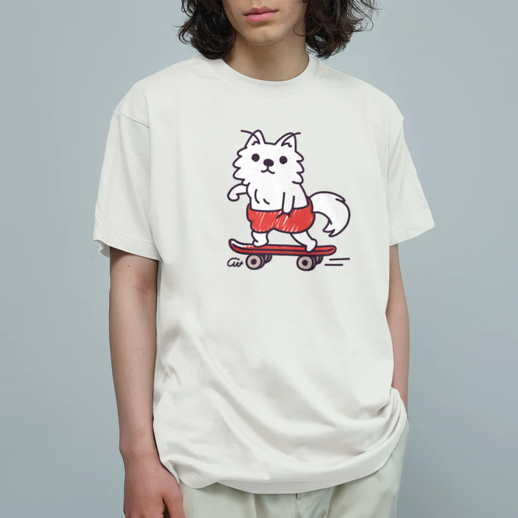 イラスト MONYAAT の赤ぱんポメラのスケボー Organic Cotton T-Shirt