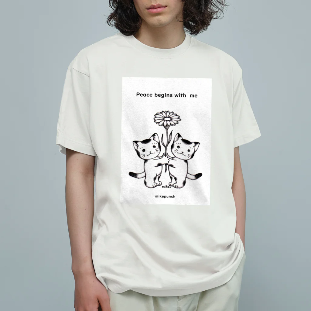 mikepunchのPeace begins with me おにぎりキッズ オーガニックコットンTシャツ