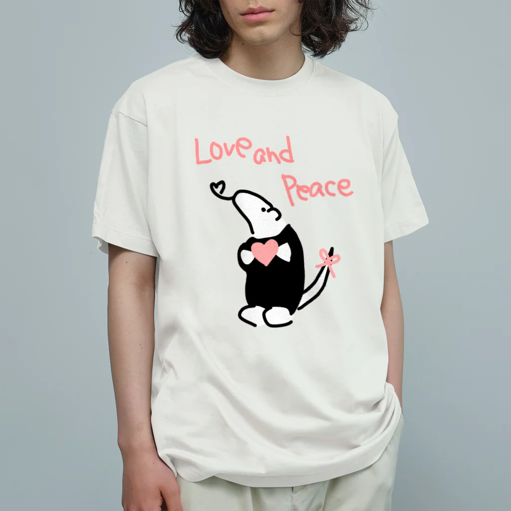 ミナミコアリクイ【のの】のLove and Peace オーガニックコットンTシャツ