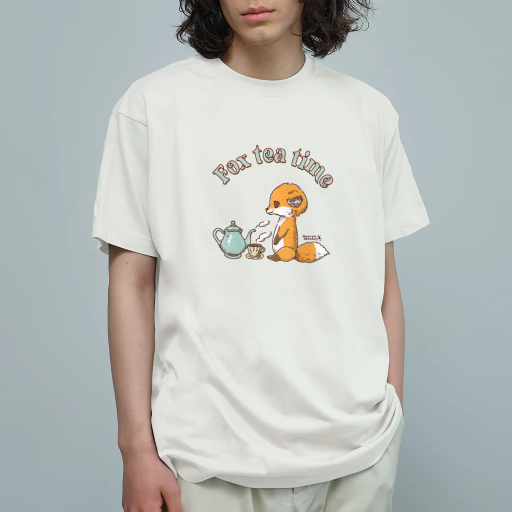 Heaven Monkeyのキツネのティータイム オーガニックコットンTシャツ