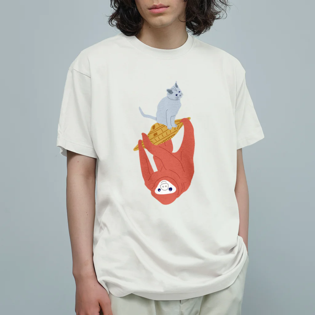 ロゴスの猫&ナマケモノ⇒UFO捕獲編 オーガニックコットンTシャツ