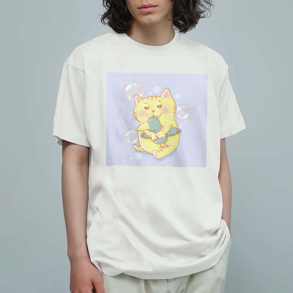 トラとハチワレのぬいぐるみとトラ オーガニックコットンTシャツ