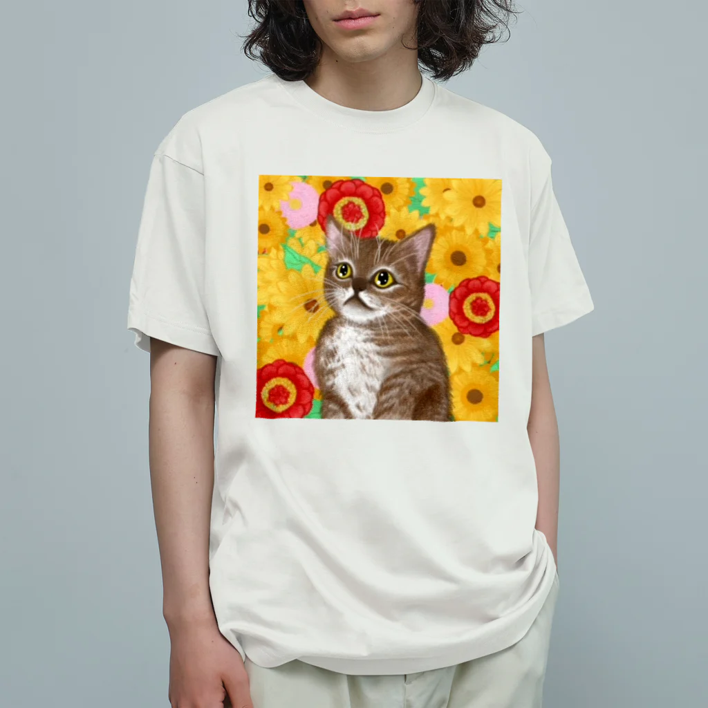 理絵のねこ 花×華  Organic Cotton T-Shirt