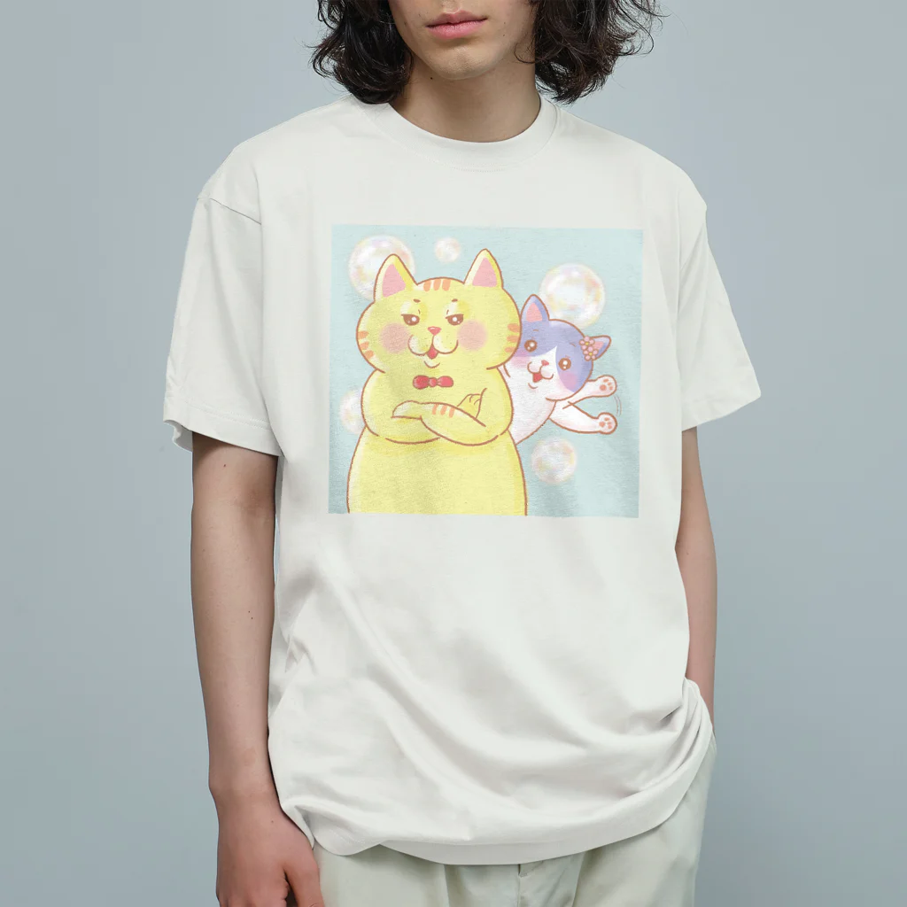 トラとハチワレの腕組みするねこ Organic Cotton T-Shirt