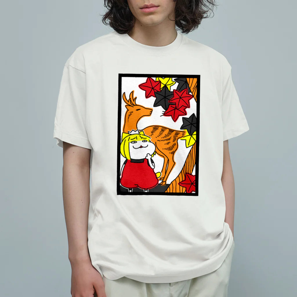 あのネコ、今度はの花札／鹿に紅葉 オーガニックコットンTシャツ