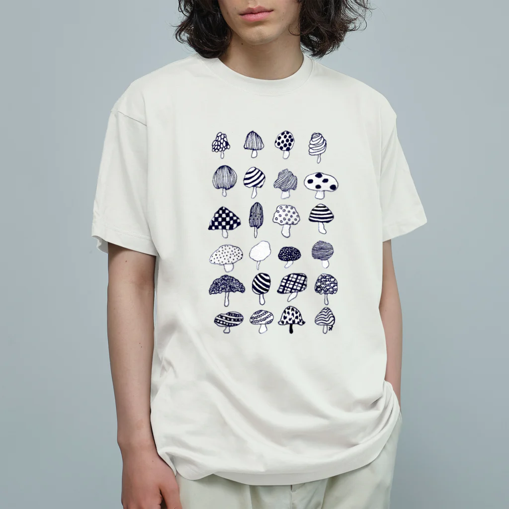 オガサワラミチの様々なきのこ オーガニックコットンTシャツ