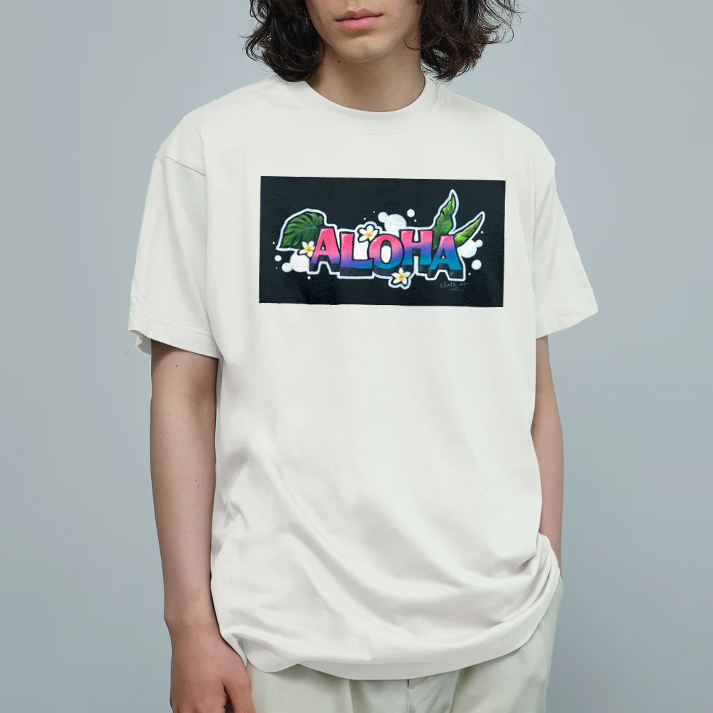 アトリエ チョークアートmili のアロハ文字チョークアート オーガニックコットンTシャツ