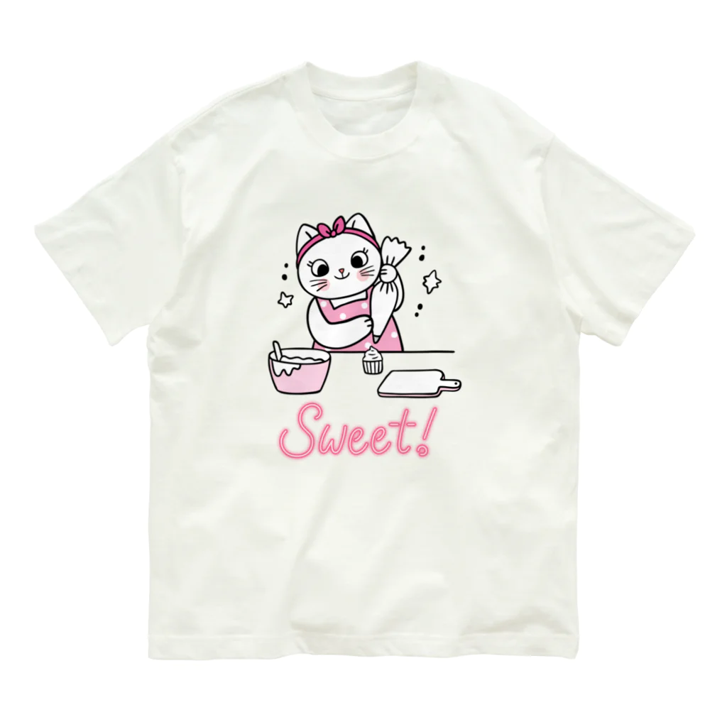 LoveAnimalの猫　お菓子づくり オーガニックコットンTシャツ