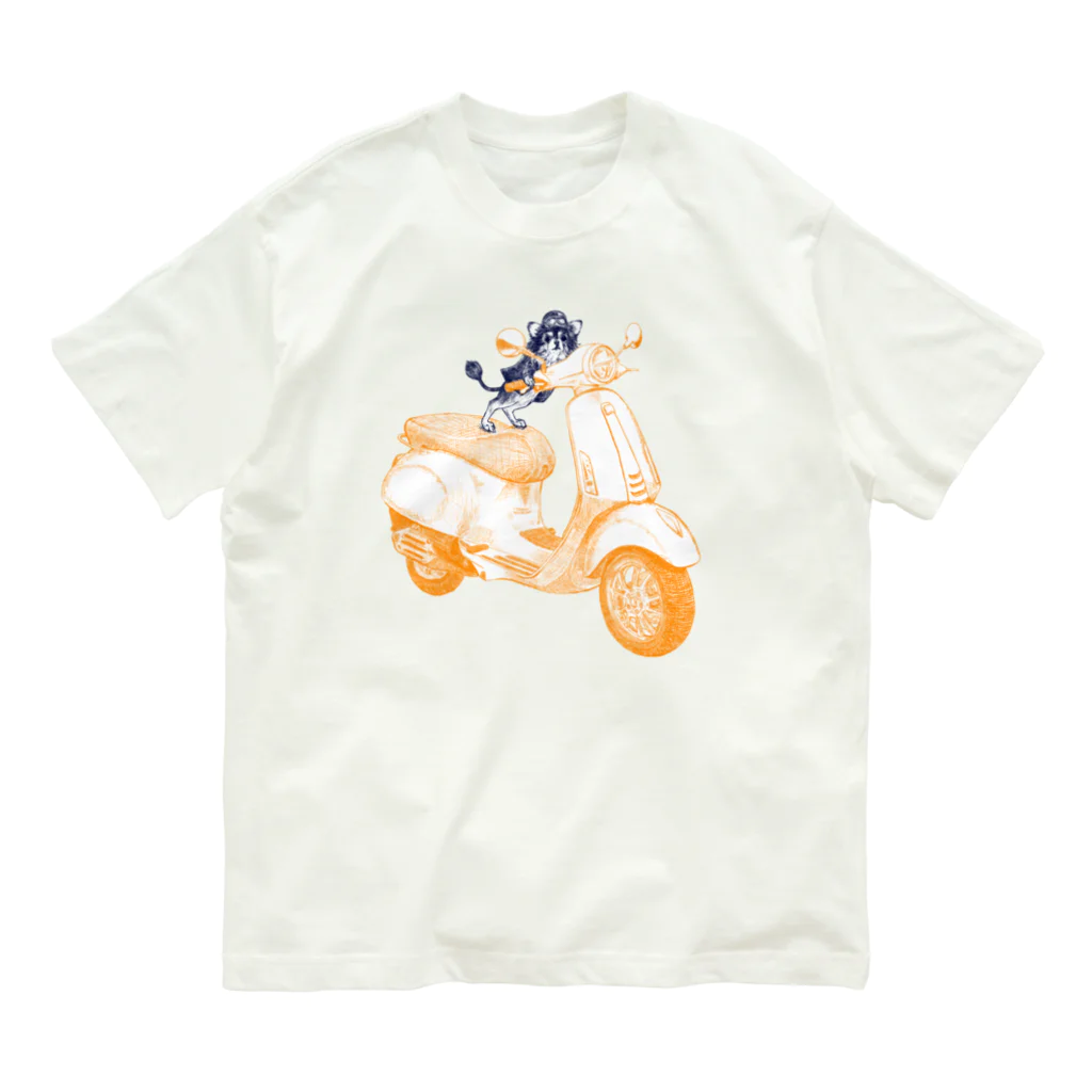 N谷スタジオのチワワのすっちゃんバイクに乗る オーガニックコットンTシャツ