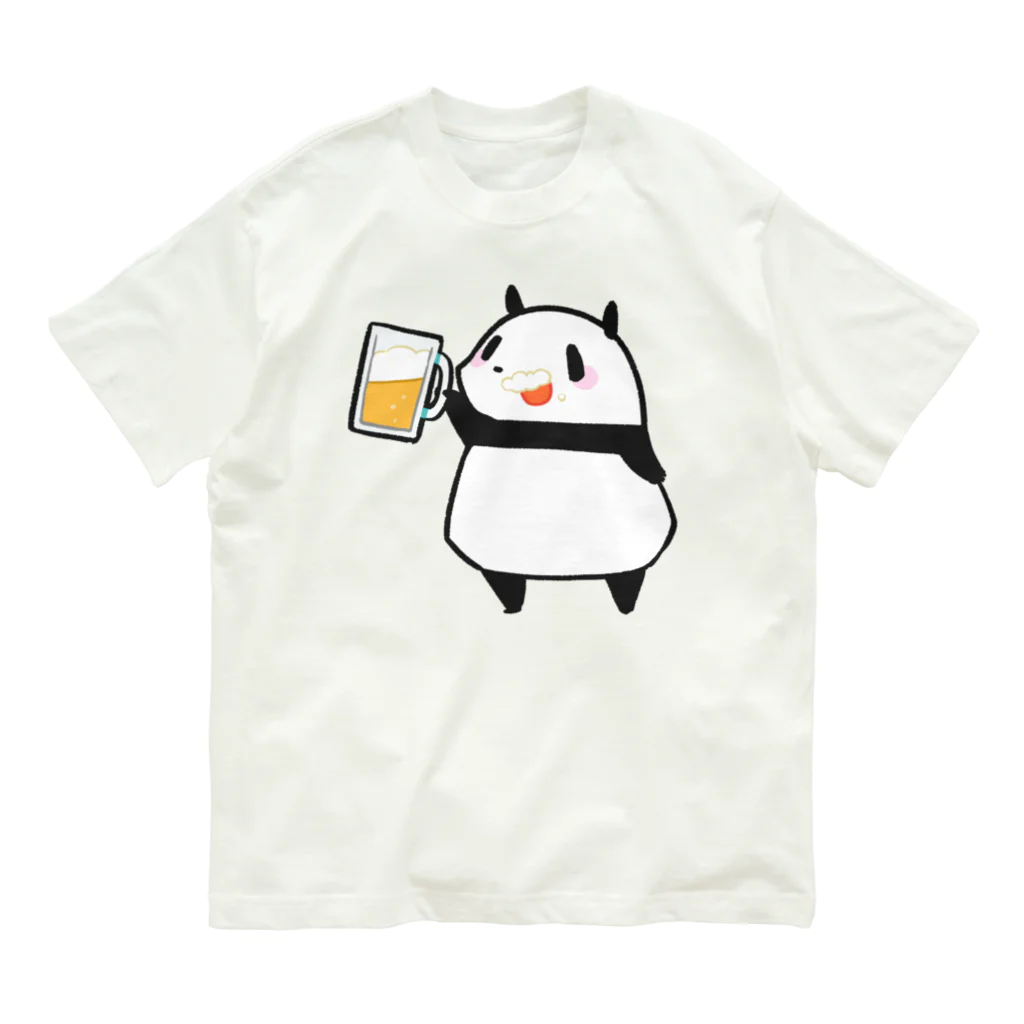 うさやのビールを飲んでご満悦のパンダ オーガニックコットンTシャツ