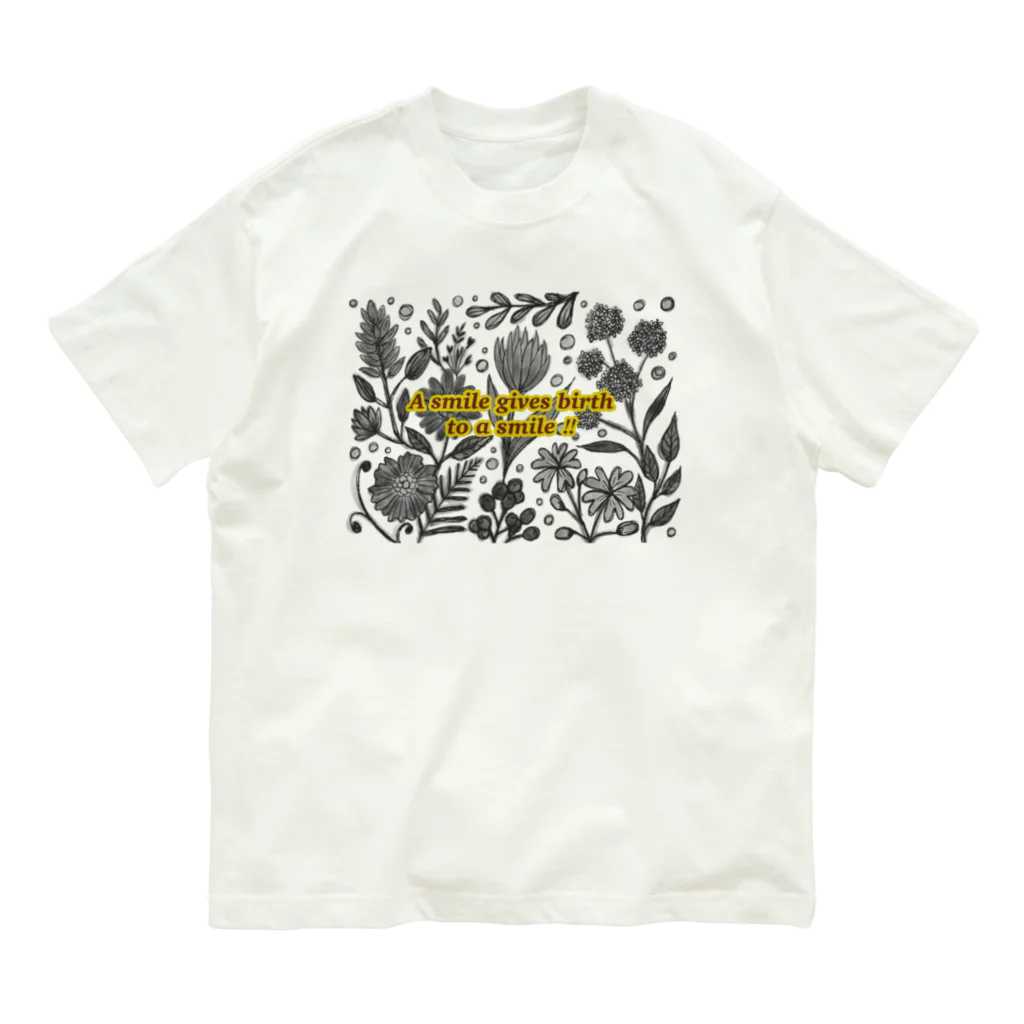 marimo shopのGarden flower モノクロ オーガニックコットンTシャツ