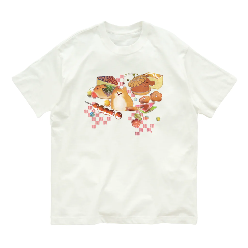 透月糖花のもふもふ和菓子ちゃん オーガニックコットンTシャツ