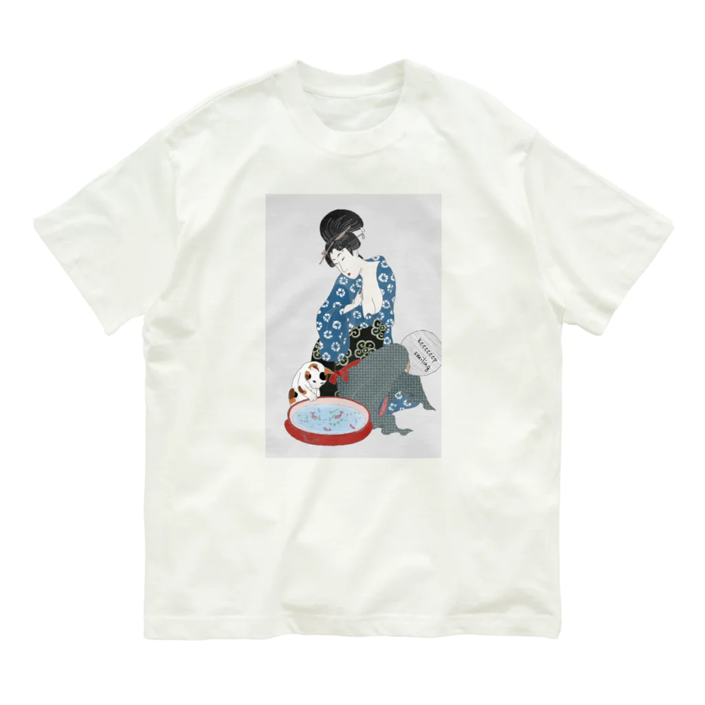 keeeeeep smilingの猫と金魚 Organic Cotton T-Shirt