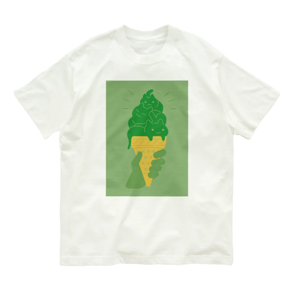 AI作家さむねこの作品集のIce Cat Matcha Organic Cotton T-Shirt