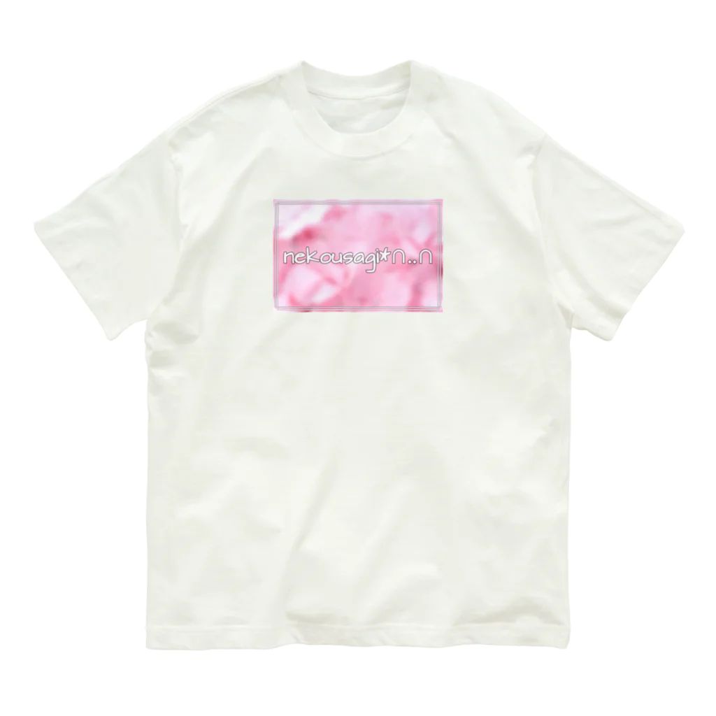 nekousagi*∩..∩のnekousagi*∩..∩ロゴ入り ピンク系（トラミ兄ちゃん） オーガニックコットンTシャツ