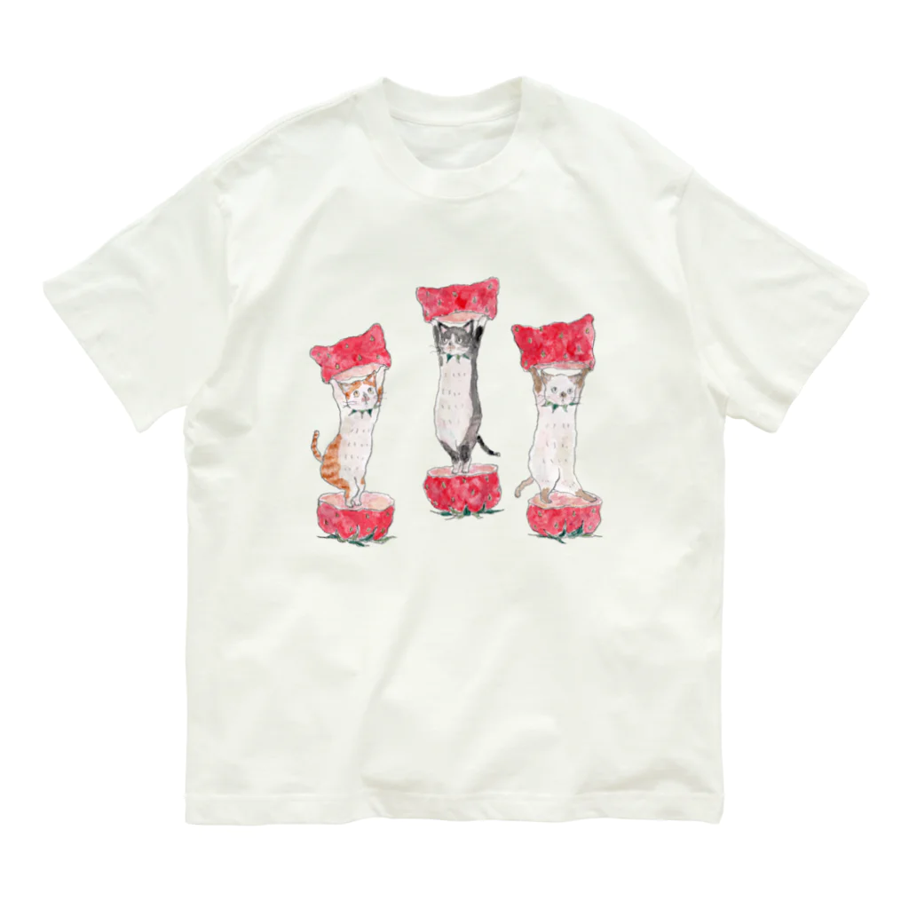 トコロコムギのいちごにゃんこ Organic Cotton T-Shirt