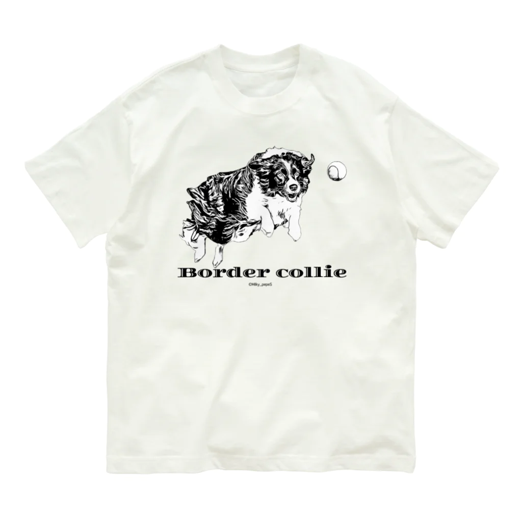 ユニークなワンちゃんデザインのお店のボーダーコリー モノクロデザイン Organic Cotton T-Shirt