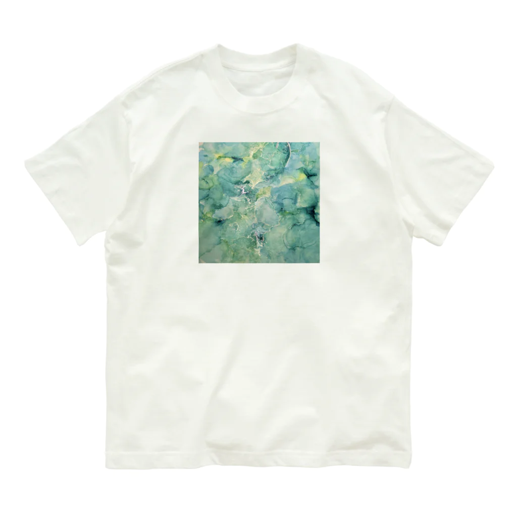 葉月あさこ(風椋)＠癒しの書【公式】のシックなグリーンブルー インクアート Organic Cotton T-Shirt