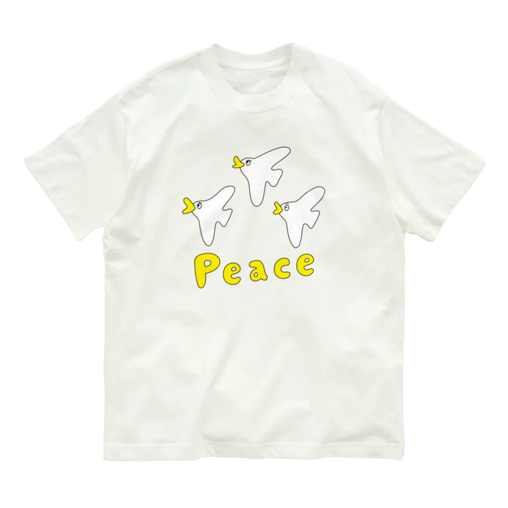 ガモさんの白バト３兄弟 Peace オーガニックコットンTシャツ