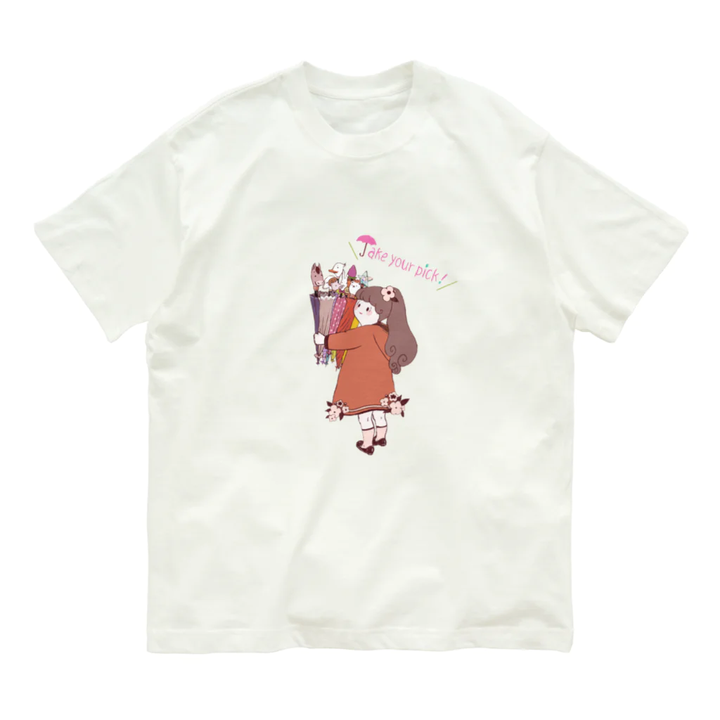 lalalaのお気に入りの傘　レッド オーガニックコットンTシャツ